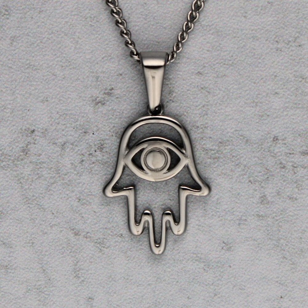 Silver Hamsa Evil Eye Pendant Chain Necklace